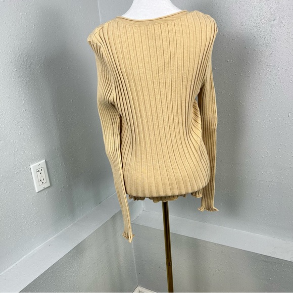 Sundance Ribbed Stretchy Tan Color Scoop Neck Cotton Blend Sweater Size Large - Picture 2 of 8
